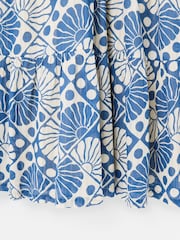 Oliver Bonas White Blue & Cream Sun Print V-Neck Tiered Midi Dress - Image 8 of 8