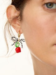 Oliver Bonas Red Azra Bow Chilli Charm Drop Hoop Earrings - Image 3 of 3