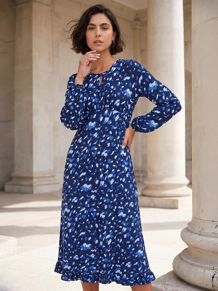 Roman Blue Abstract Keyhole Dress - Image 1 of 4