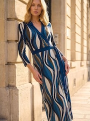 Roman Blue Abstract Wrap Midi Dress - Image 2 of 4