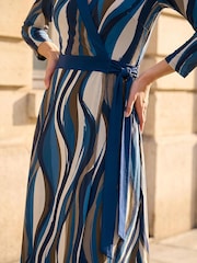 Roman Blue Abstract Wrap Midi Dress - Image 4 of 4