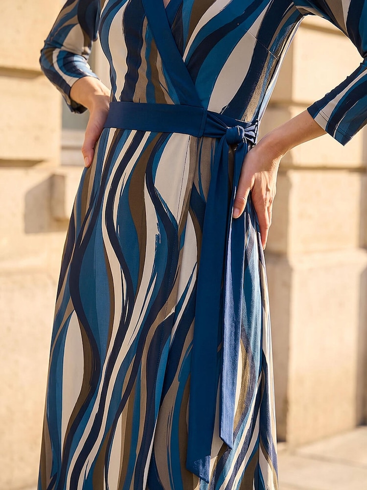 Roman Blue Abstract Wrap Midi Dress - Image 4 of 4 Roman Blue Abstract Wrap Midi Dress - Image 4 of 4