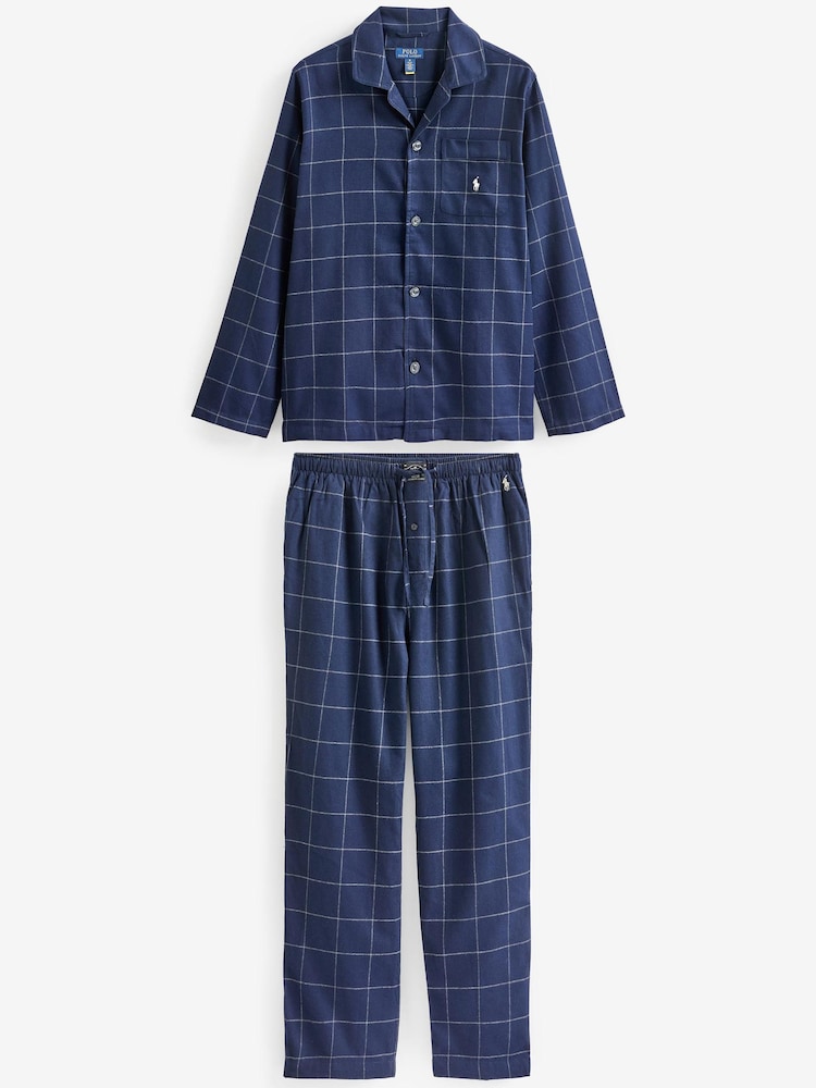 Polo Ralph Lauren Blue Plaid Flannel Pyjama Set - Image 1 of 8