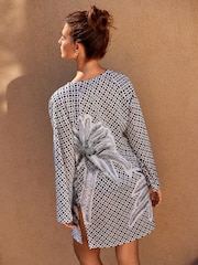 Black/White Palm Cover-Up Kaftan - Image 3 of 7