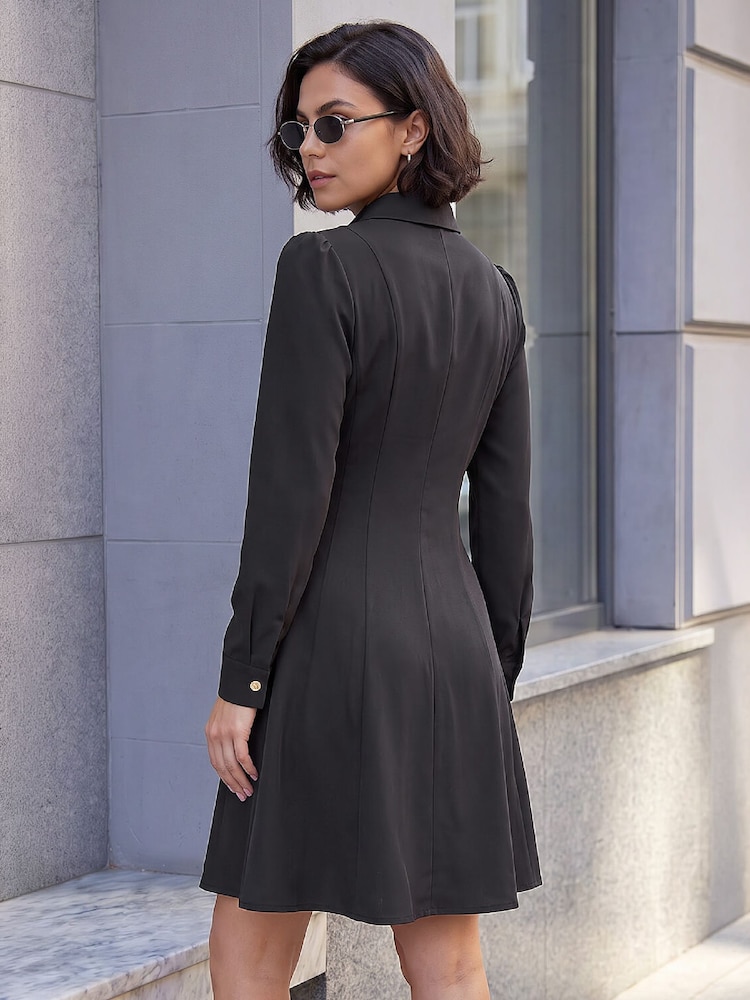 Roman Black Button Shirt Dress - Image 2 of 4 Roman Black Button Shirt Dress - Image 2 of 4
