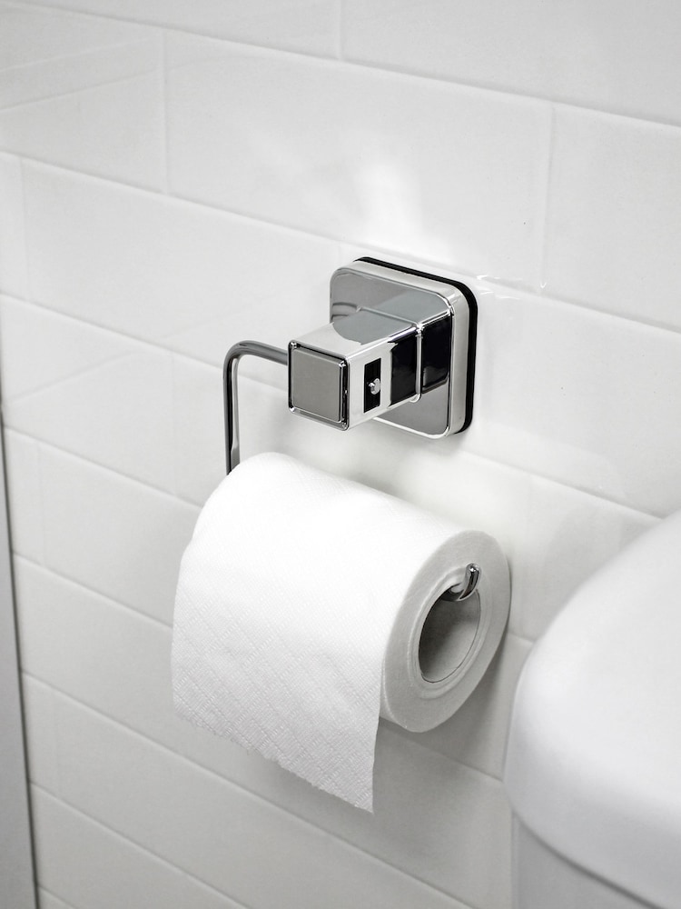 Showerdrape Chrome Suction Wall Mounted Toilet Roll Holder Pushloc - Image 2 of 5
