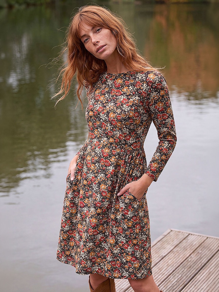 Roman Orange Floral Ruched Dress - Image 1 of 4 Roman Orange Floral Ruched Dress - Image 1 of 4