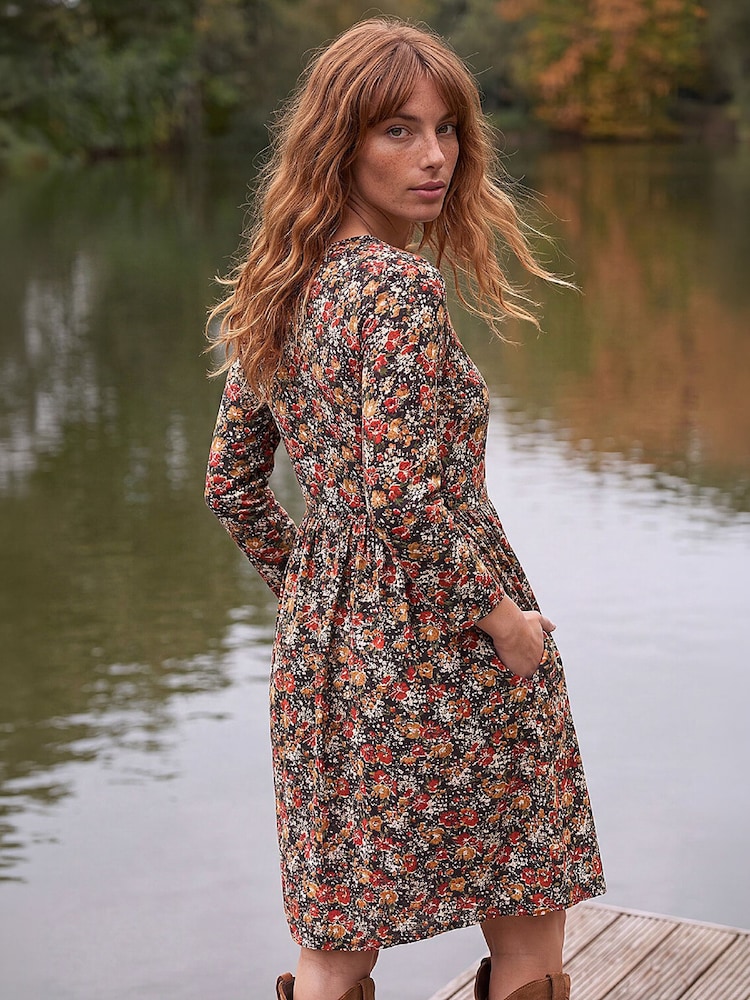 Roman Orange Floral Ruched Dress - Image 2 of 4 Roman Orange Floral Ruched Dress - Image 2 of 4