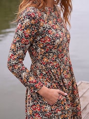 Roman Orange Floral Ruched Dress - Image 4 of 4