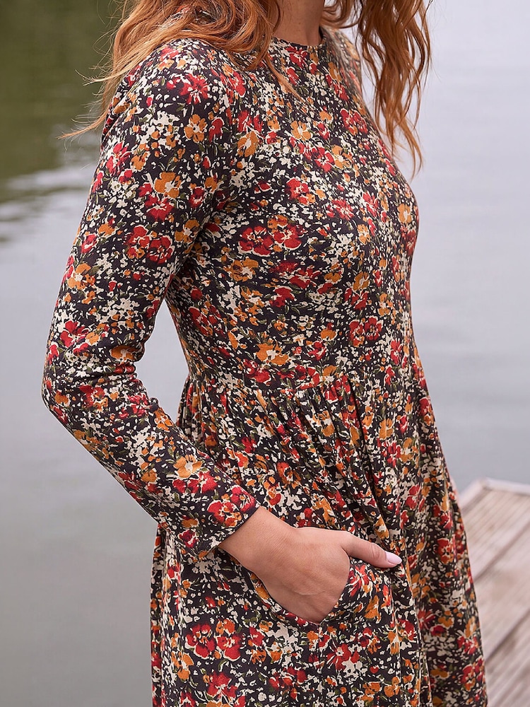 Roman Orange Floral Ruched Dress - Image 4 of 4 Roman Orange Floral Ruched Dress - Image 4 of 4