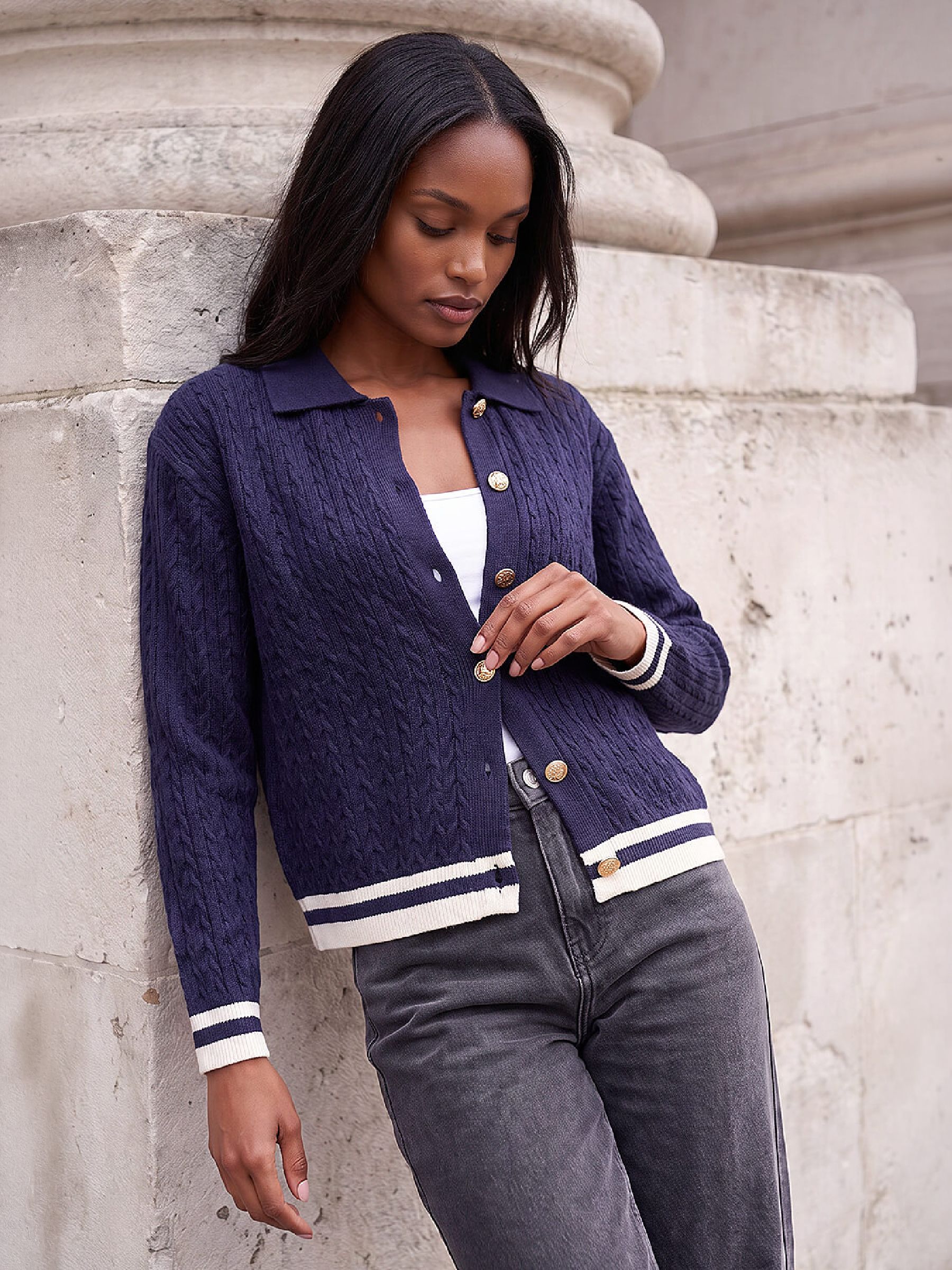 Roman Women's Blue Cable Collar Cardigan - Image 1