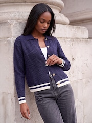 Roman Blue Cable Collar Cardigan - Image 1 of 4