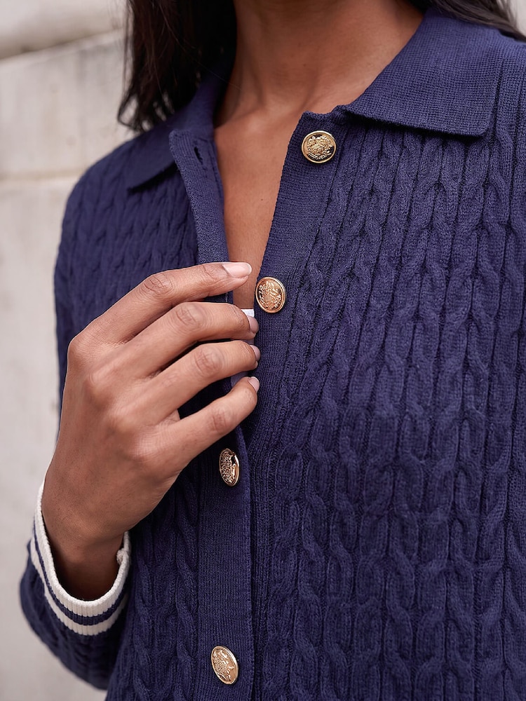 Roman Blue Cable Collar Cardigan - Image 4 of 4 Roman Blue Cable Collar Cardigan - Image 4 of 4