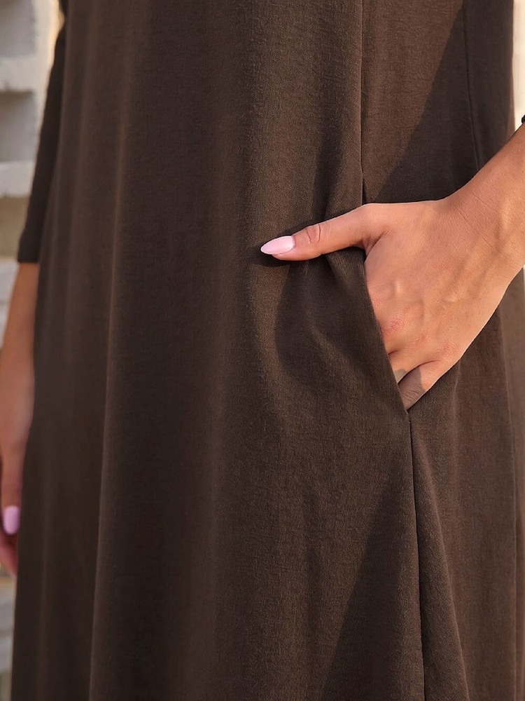 Roman Brown A-Line Pocket Detail Swing Dress - Image 4 of 4 Roman Brown A-Line Pocket Detail Swing Dress - Image 4 of 4