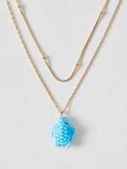 Oliver Bonas Blue Tina Turtle Charm Double Row Necklace - Image 1 of 3