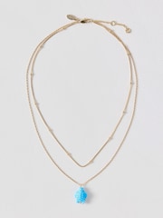 Oliver Bonas Blue Tina Turtle Charm Double Row Necklace - Image 2 of 3