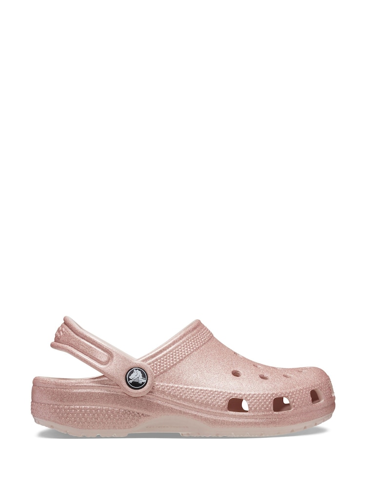 Crocs Pale Pink Kids Classic Glitter Clogs - Image 2 of 8