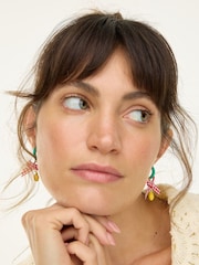 Oliver Bonas Green Janna Gingham Bow And Lemon Charm Drop Hoop Gold Tone Earrings - Image 5 of 5