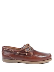 Jones Bootmaker Leather Brown Regular Fit Parsons Leather Boat Shoes - Image 3 of 5