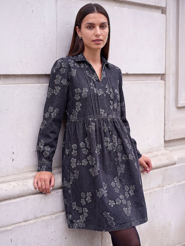 Roman Black Denim Jacquard Dress - Image 1 of 4 Roman Black Denim Jacquard Dress - Image 1 of 4