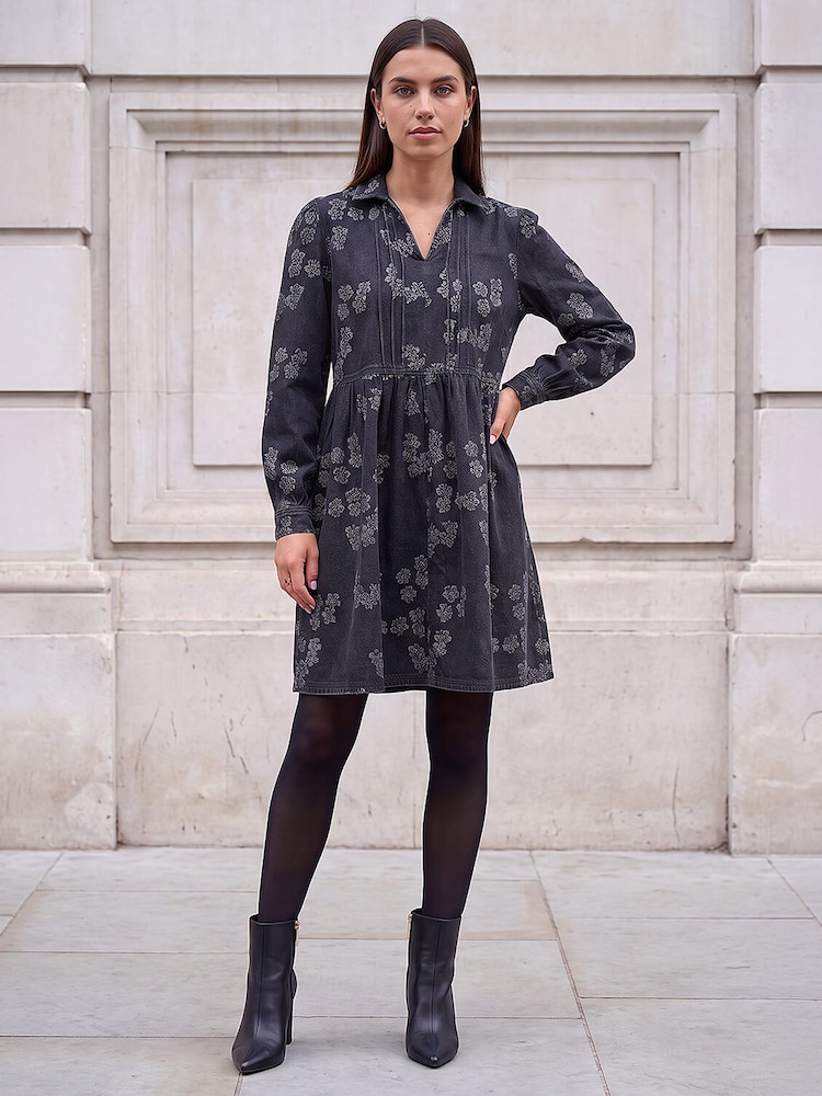 Roman Black Denim Jacquard Dress - Image 2 of 4 Roman Black Denim Jacquard Dress - Image 2 of 4