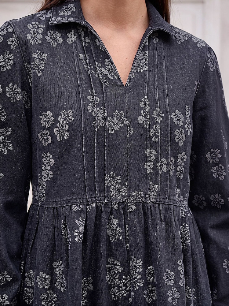 Roman Black Denim Jacquard Dress - Image 4 of 4 Roman Black Denim Jacquard Dress - Image 4 of 4