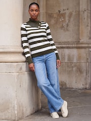 Roman Green Button Stripe Knit Jumper - Image 3 of 4