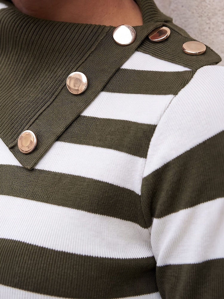 Roman Green Button Stripe Knit Jumper - Image 4 of 4 Roman Green Button Stripe Knit Jumper - Image 4 of 4