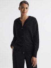 Reiss Black Evie Wool Blend Hooded Cardigan - Image 1 of 6