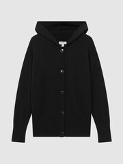 Reiss Black Evie Wool Blend Hooded Cardigan - Image 2 of 6