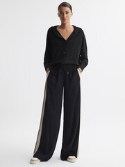 Reiss Black Evie Wool Blend Hooded Cardigan - Image 4 of 6