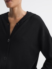 Reiss Black Evie Wool Blend Hooded Cardigan - Image 5 of 6