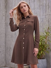 Roman Brown Button Shirt Dress - Image 1 of 4