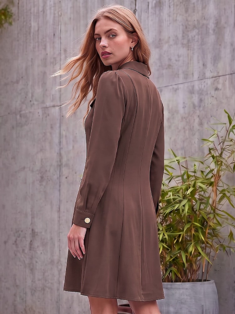 Roman Brown Button Shirt Dress - Image 2 of 4