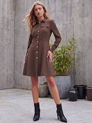 Roman Brown Button Shirt Dress - Image 3 of 4