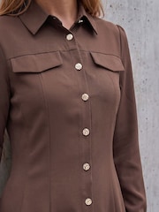 Roman Brown Button Shirt Dress - Image 4 of 4