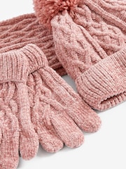 Chenille Pink Knitted Gloves Hats and Scarf Set (3-16yrs) - Image 2 of 2