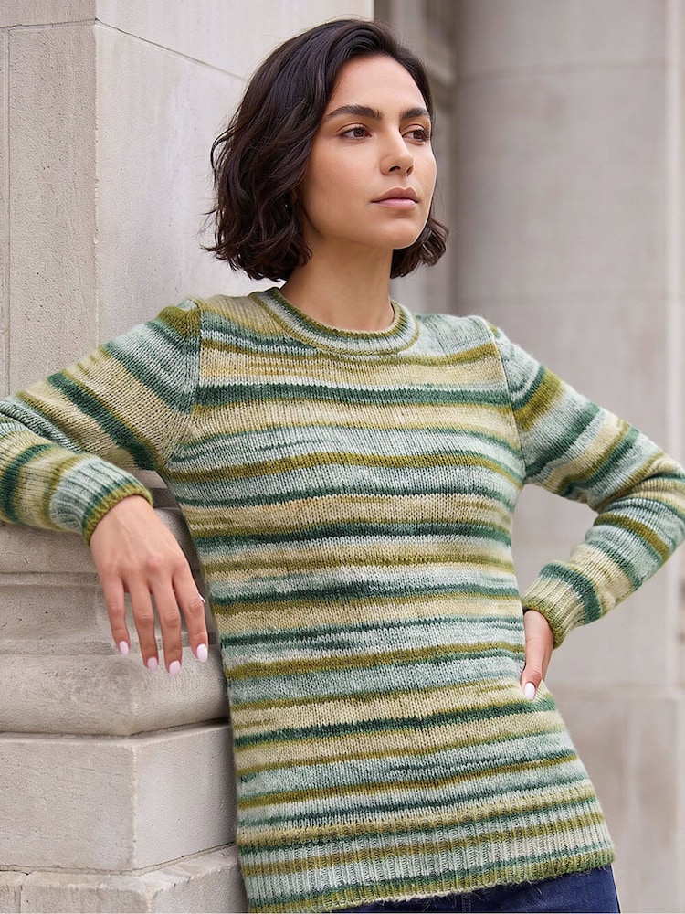 Roman Green Wool Blend Striped Stretch Jumper - Image 1 of 4