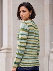 Roman Green Wool Blend Striped Stretch Jumper - Image 2 of 4