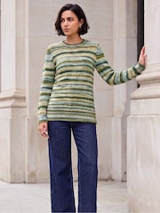 Roman Green Wool Blend Striped Stretch Jumper - Image 3 of 4