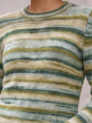 Roman Green Wool Blend Striped Stretch Jumper - Image 4 of 4