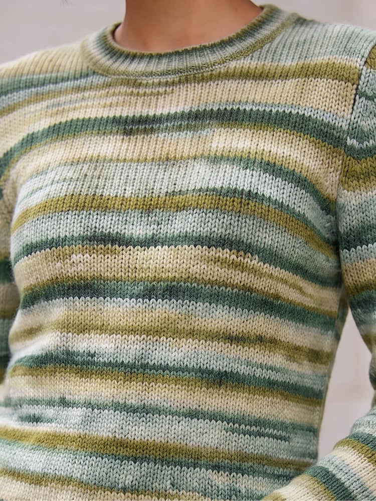 Roman Green Wool Blend Striped Stretch Jumper - Image 4 of 4
