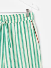 Oliver Bonas Green Green & Cream Striped Embroidered Hem Cropped Wide Leg Trousers - Image 6 of 7