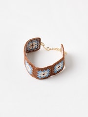 Oliver Bonas Brown Alison Brown & Blue Crochet Squares Bracelet - Image 1 of 5