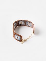 Oliver Bonas Brown Alison Brown & Blue Crochet Squares Bracelet - Image 2 of 5