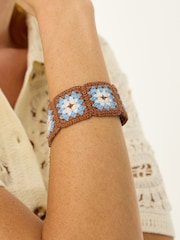 Oliver Bonas Brown Alison Brown & Blue Crochet Squares Bracelet - Image 5 of 5