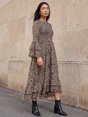Roman Natural Animal Frill Sleeve Midi Dress - Image 3 of 4