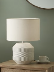 Pacific White White Embossed Geo Ceramic Table Lamp - Image 1 of 2