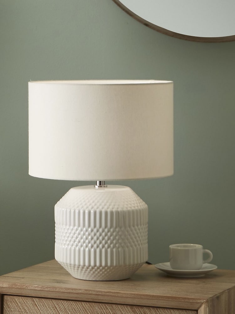 Pacific White White Embossed Geo Ceramic Table Lamp - Image 1 of 2
