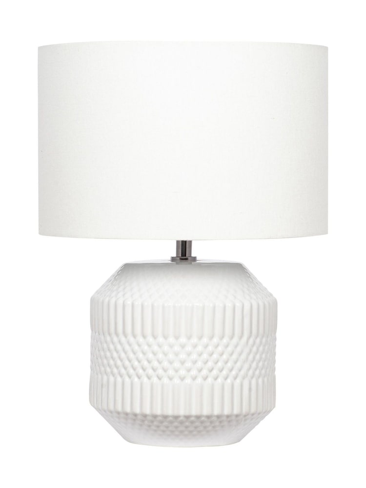 Pacific White White Embossed Geo Ceramic Table Lamp - Image 2 of 2